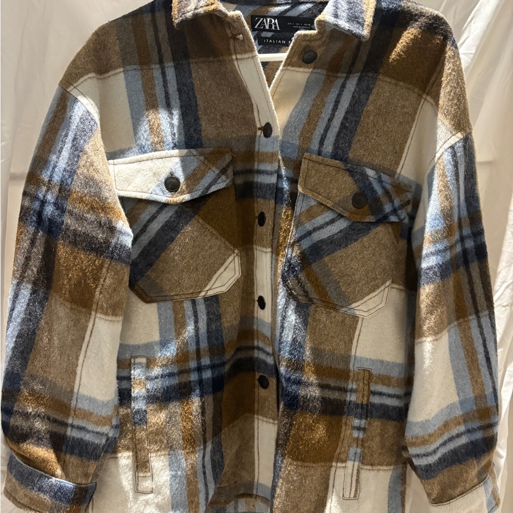 Zara Checkered Jacket - Brown, Blue, and Cream